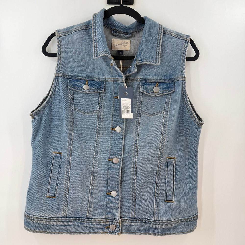 Universal Thread Coastal Cowgirl Denim Vest Women L Coastal Boho Western Indie - Picture 2 of 13